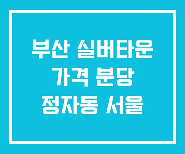 부산 실버타운 가격 분당 정자동 서울