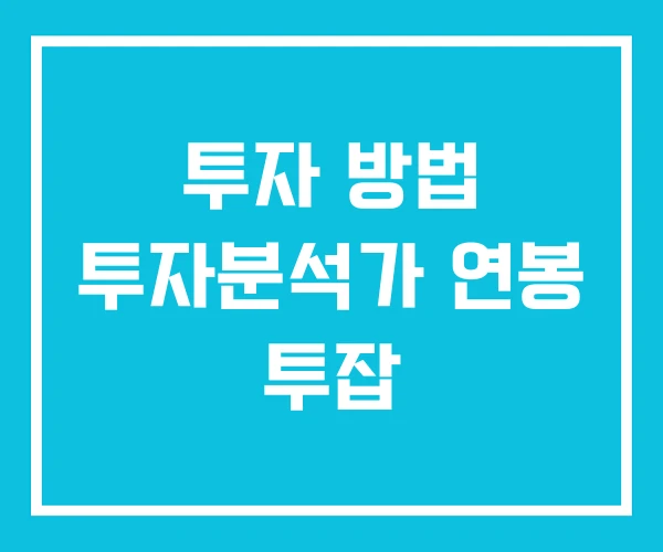 투자 방법 투자분석가 연봉 투잡